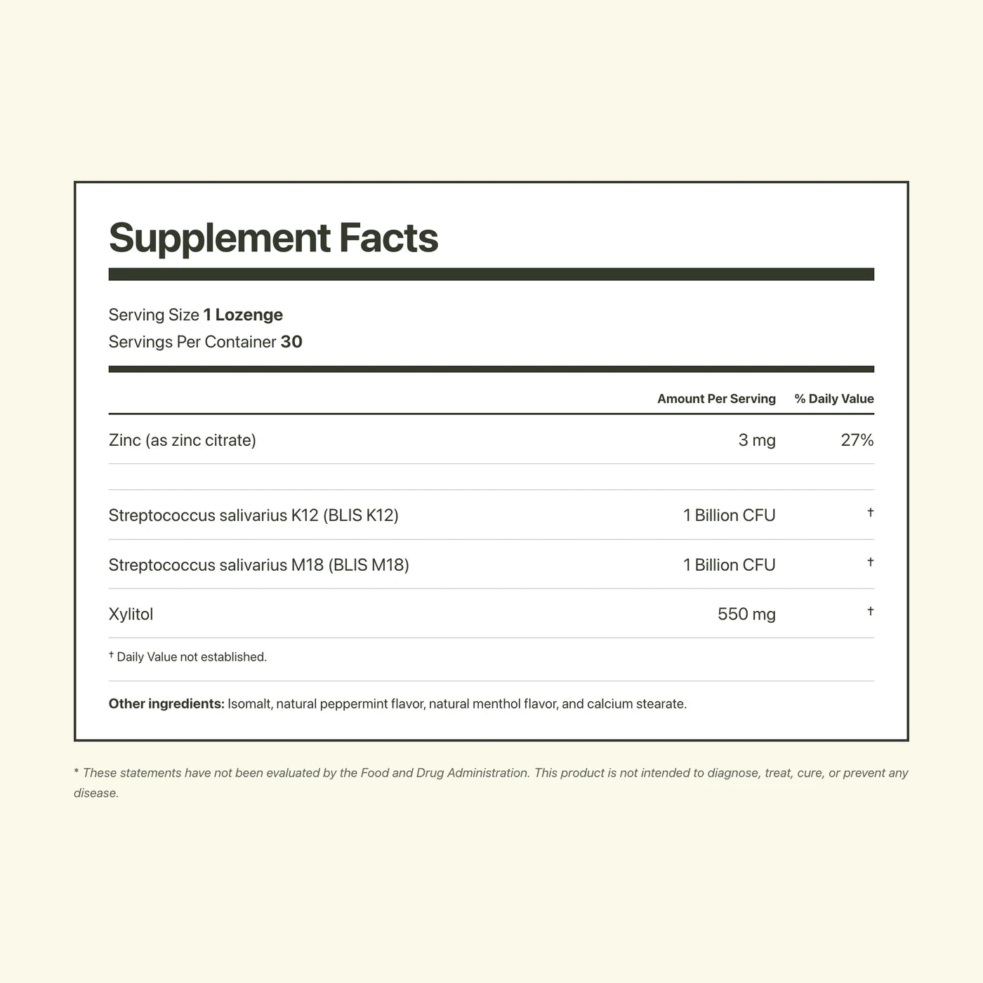 Fenn Method Supplement Facts label